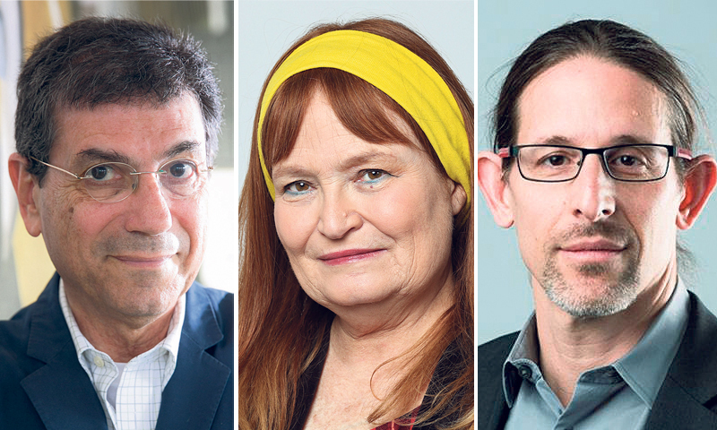 מימין: רצף לוי, פרופ' גליה להב ופרופ' פרופסור גבי ברבש (צילומים: אביגיל עוזי, יעל אילן) מימין רצף לוי פרופ' גליה להב ו פרופ' פרופסור גבי ברבש