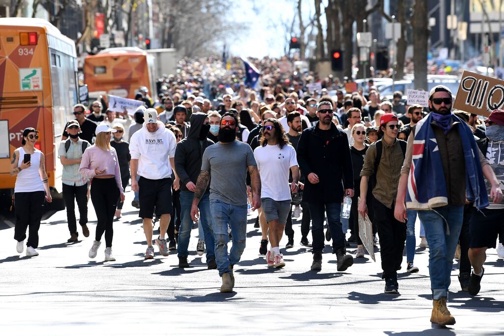 Demonstration in Melbourne Australia against Corona closure