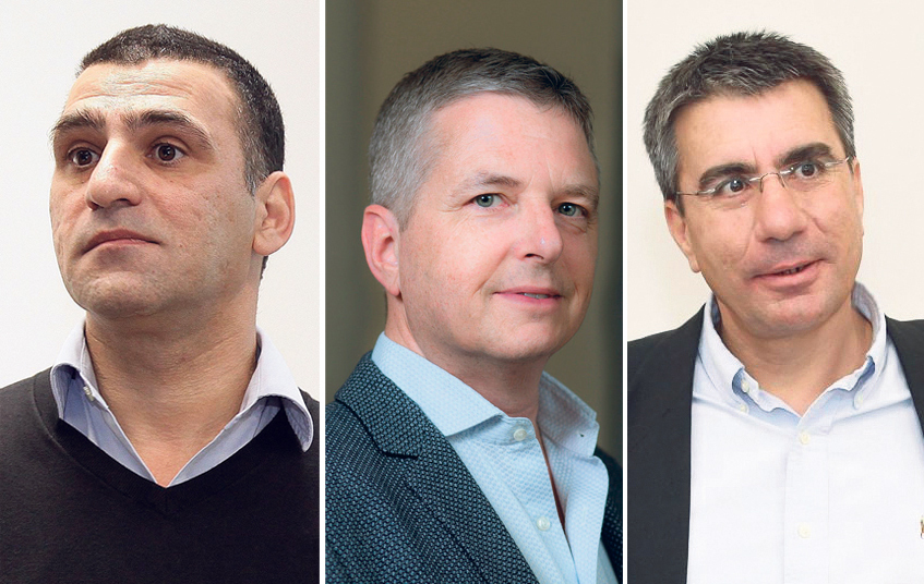 יו"ר תנובה חיים גבריאלי ושני הדירקטורים מטעם הקיבוצים עמית בן יצחק וגיא רוזן (צילומים: אוראל כהן, שלומי הראל) מימין עמית בן יצחק גיא רוזן ו חיים גבריאלי
