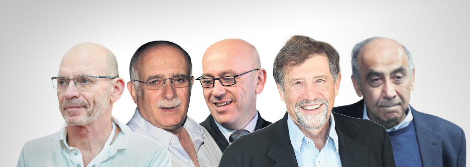 מימין: יו"ר אלייד יצחק סוארי; בעל השליטה בשיכון ובינוי נתי סיידוף; בעל השליטה בדלק רכב גיל אגמון; צביקה לבנת, המנהל את עסקי משפחת לבנת; והראל שפירא, מבעלי שפיר הנדסה (צילום: אוראל כהן, עמית שעל, יוסי אלוני) מימין: יו"ר אלייד יצחק סוארי בעל השליטה בשיכון ובינוי נתי סיידוף בעל השליטה בדלק רכב גיל אגמון צביקה לבנת המנהל את עסקי משפחת לבנת; ו הראל שפירא, מבעלי שפיר הנדסה