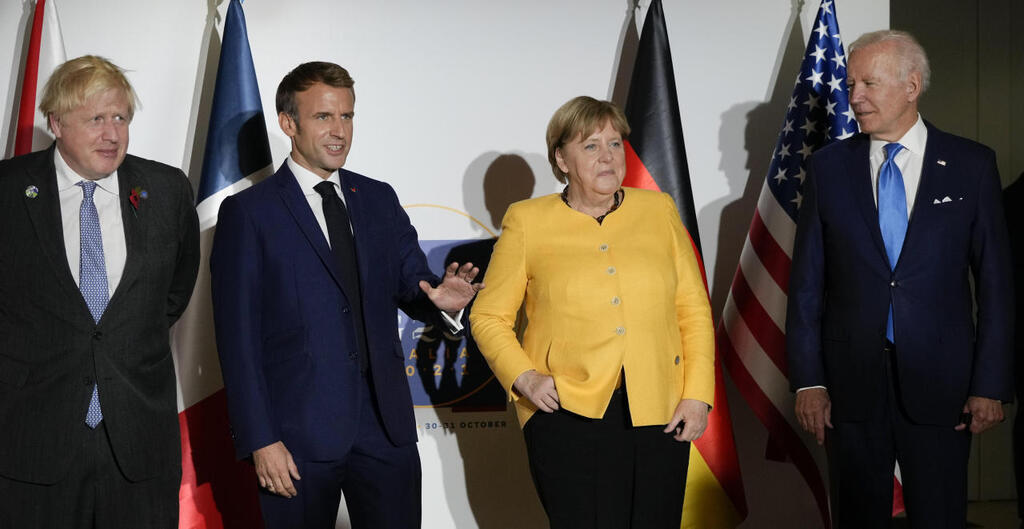 מנהיגי ארה"ב גרמניה צרפת ובריטניה שלשום בפסגה G20 ב רומא