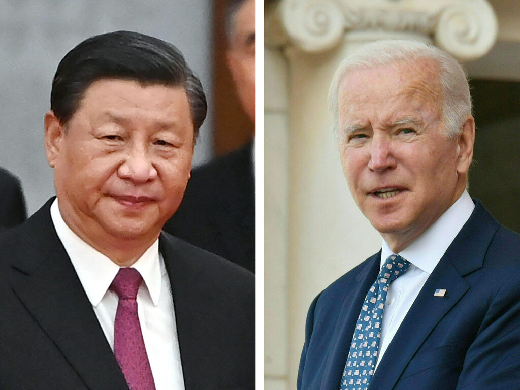 מימין נשיא ארה"ב ג'ו ביידן ונשיא סין שי ג'ינפינג