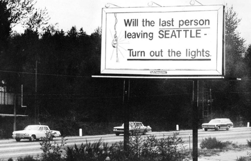 "שהאחרון שעוזב את סיאטל יסגור את האור" - שלט שהוצב כחלק מהמחאה על המשבר, צילום: seattletimes