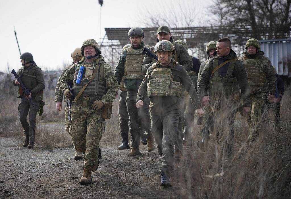 Ukrainian President Volodymyr Zlansky, visiting the front in Donetsk