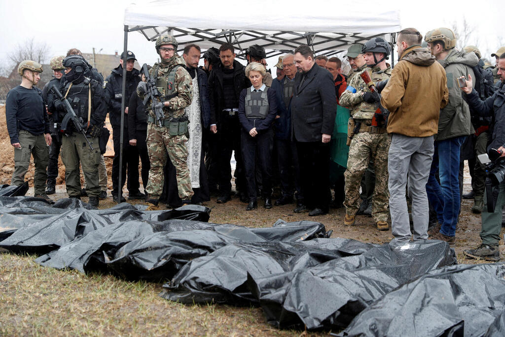 President of the European Commission von der Lane at the massacre in Bocha Ukraine