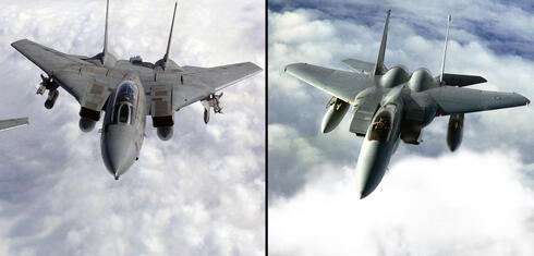 מימין: F15 ו-F14, צילום:  USN, USAF