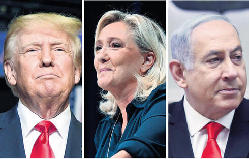 Donald Trump (from right), Marine Le Pen, and Benjamin Netanyahu. 