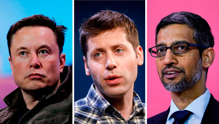 From right: Sundar Pichai, Sam Altman &amp; Elon Musk 