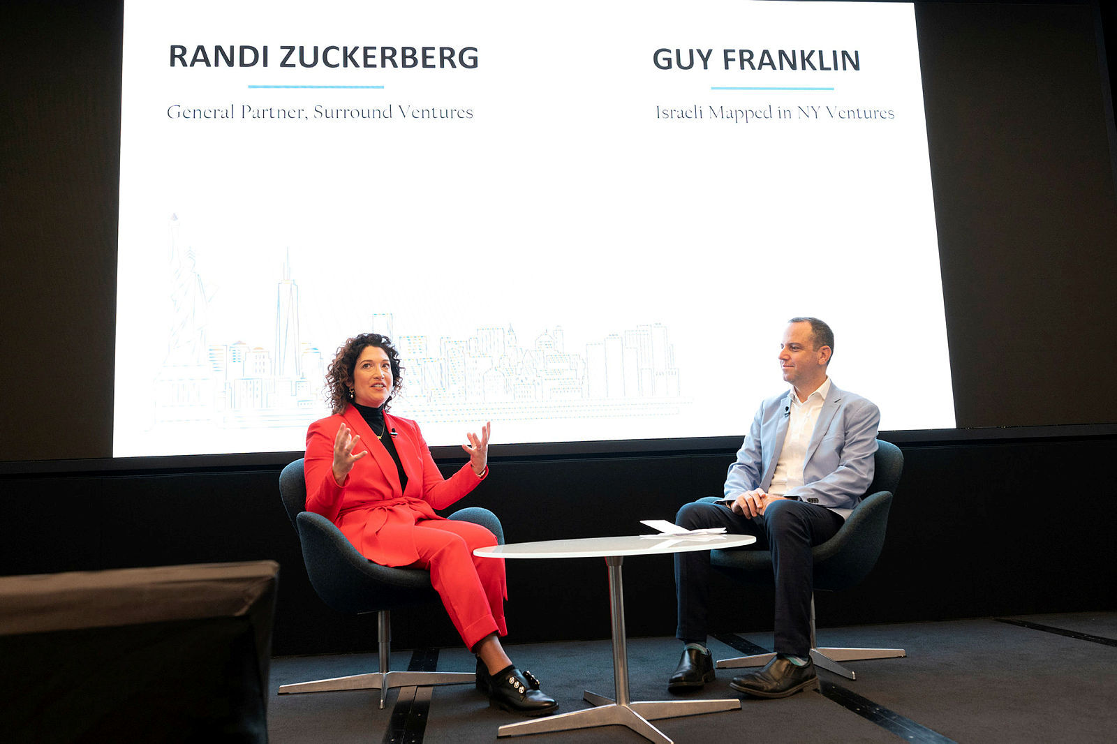 Randi Zuckerberg (left) being interviewed by Guy Franklin of Israeli Mapped in NY. Photo: Nir Arieli